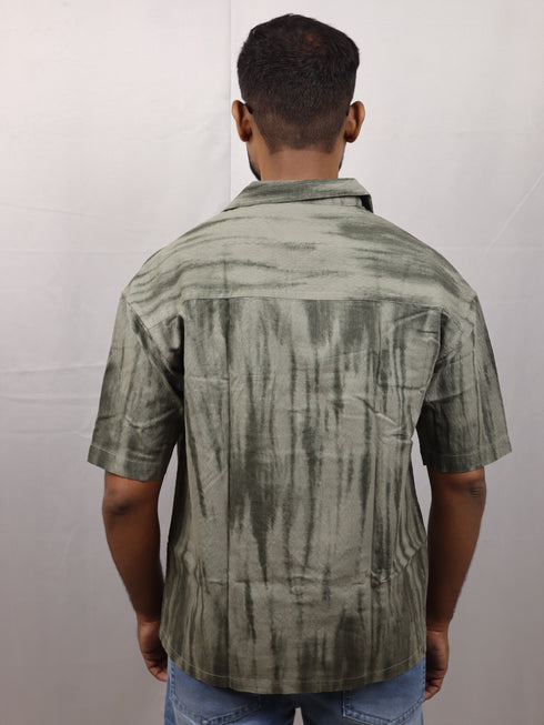 Men’s Premium Tie-Dye Oversize Olive Green Half Shirt