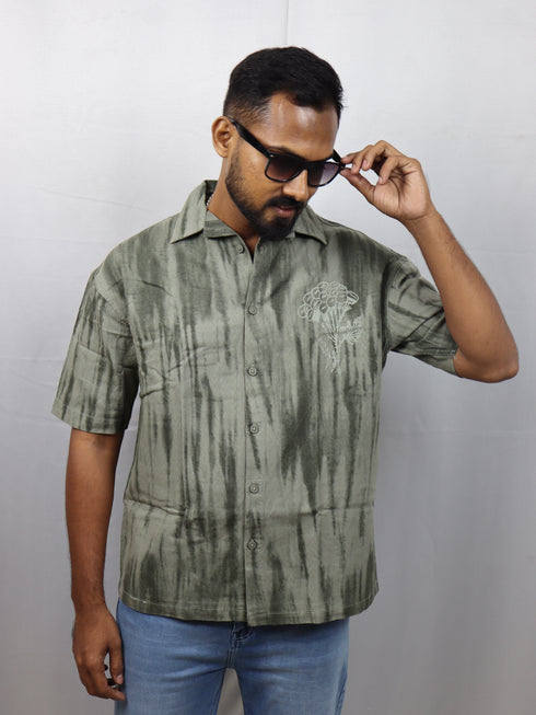 Men’s Premium Tie-Dye Oversize Olive Green Half Shirt