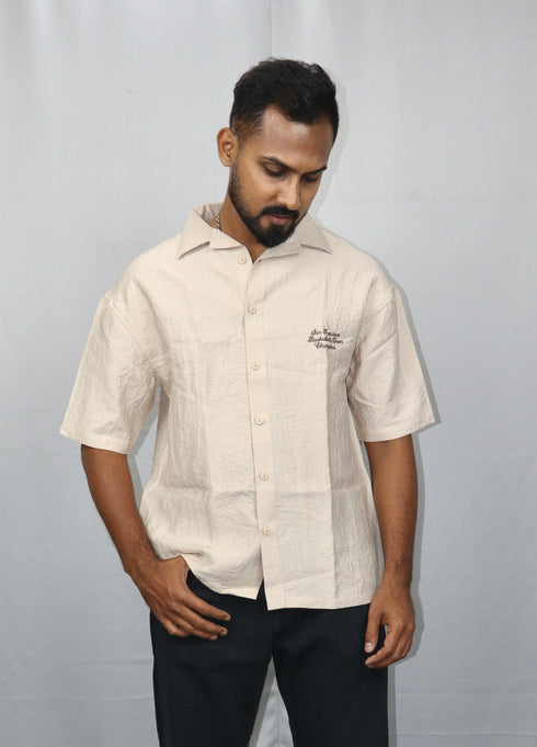 Men’s Premium Beige Textured Half Shirt