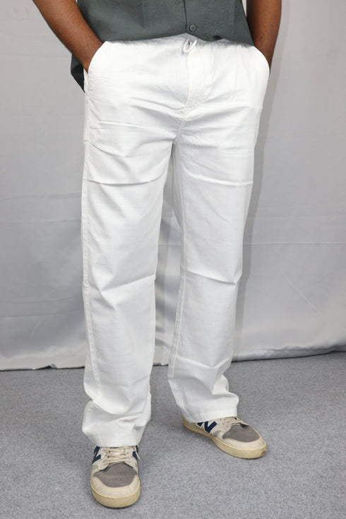 Men's Relaxed Fit White Linen Trousers