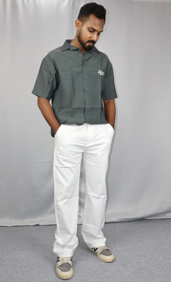 Men's Relaxed Fit White Linen Trousers