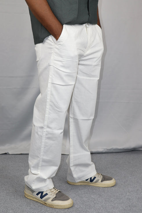 Men's Relaxed Fit White Linen Trousers