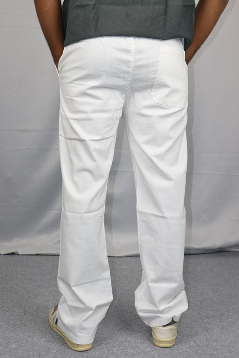 Men's Relaxed Fit White Linen Trousers