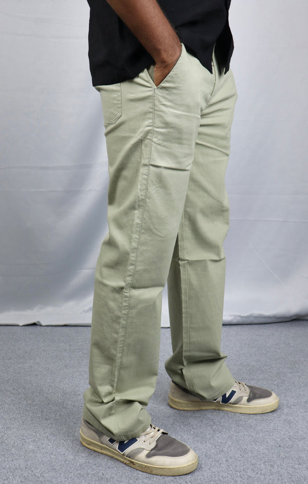 Men's Relaxed Fit Pista green Linen Trousers