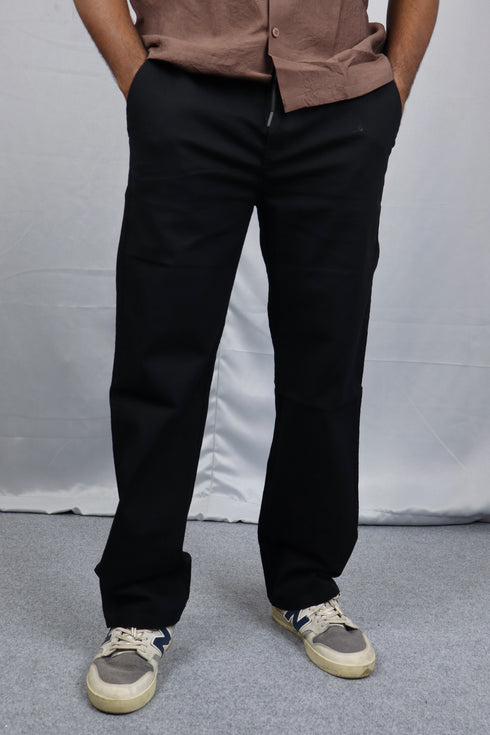 Men's Relaxed Fit Black Linen Trousers