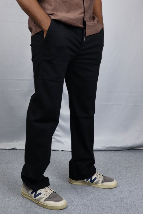 Men's Relaxed Fit Black Linen Trousers