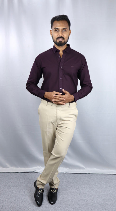 Men's Wine Oxford Formal Shirt