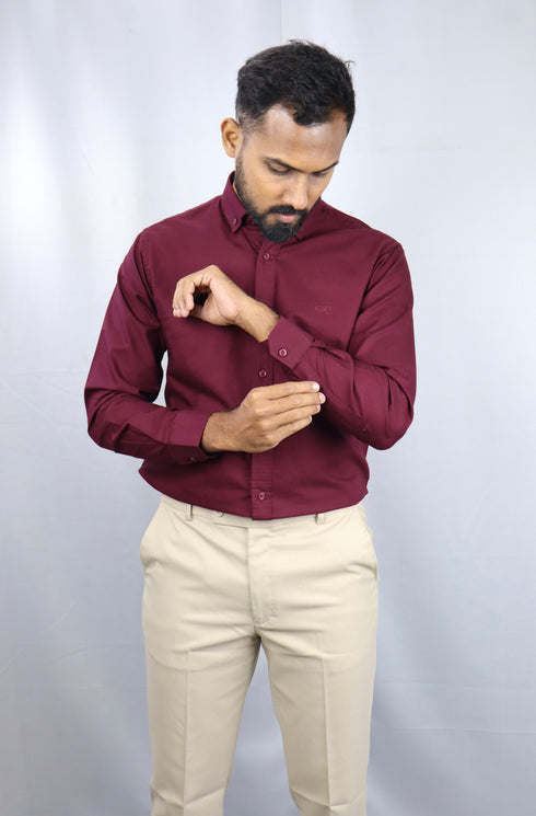 Men's Maroon Oxford Formal Shirt
