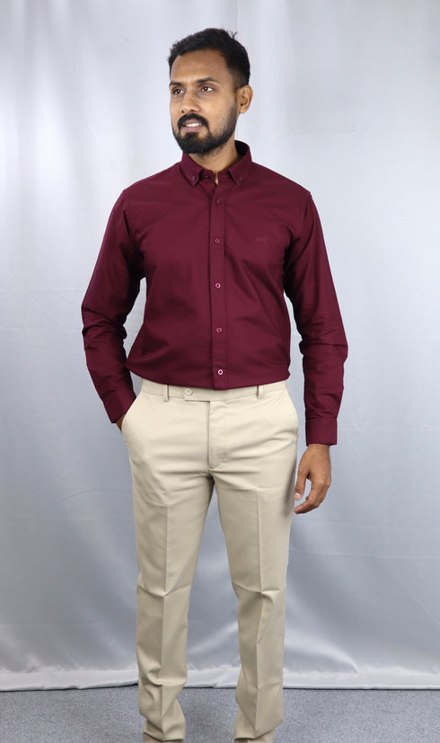 Men's Maroon Oxford Formal Shirt