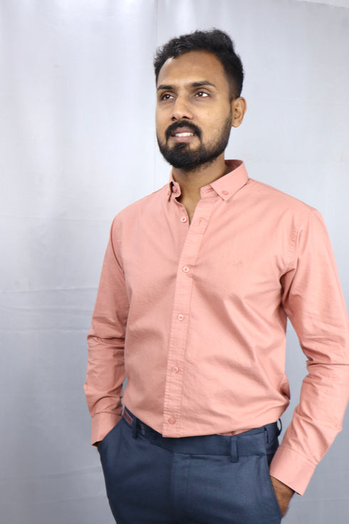 Men's Peach Oxford Formal Shirt