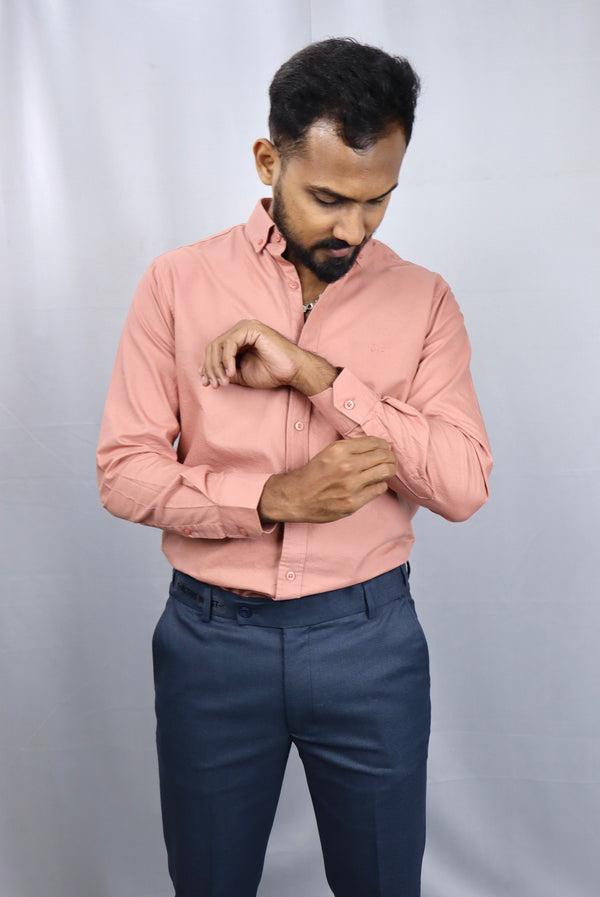 Men's Peach Oxford Formal Shirt