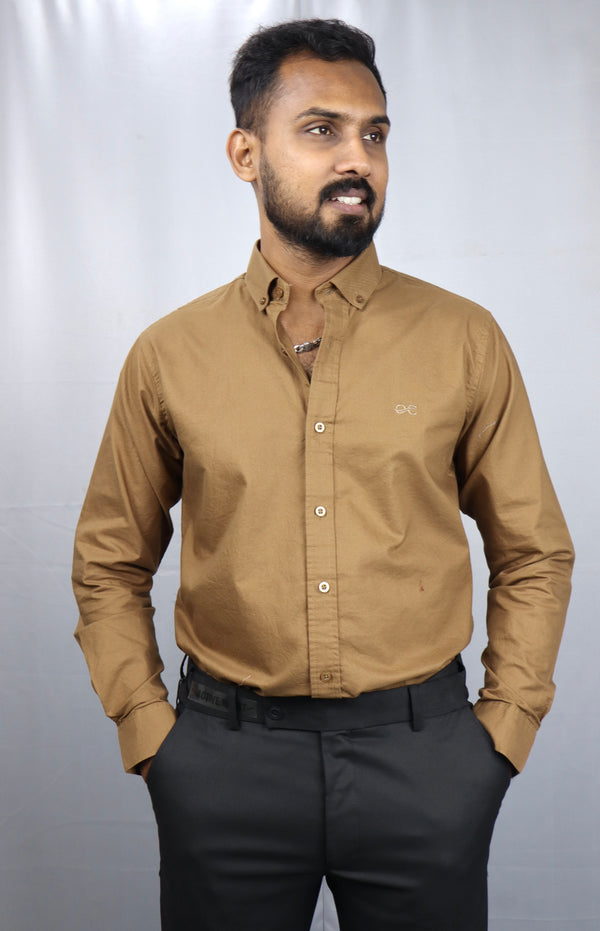 Men's Brown Oxford Formal Shirt
