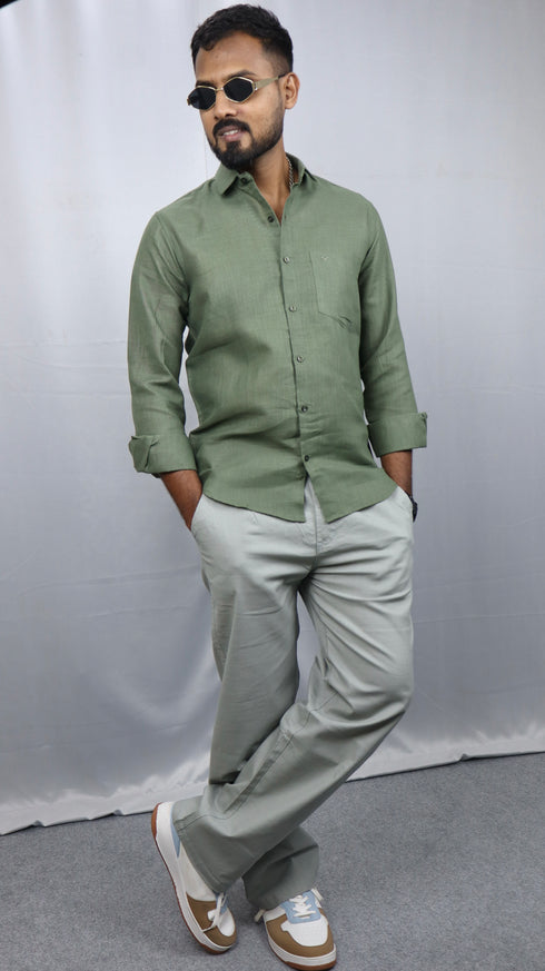 Olive Green Linen Shirt