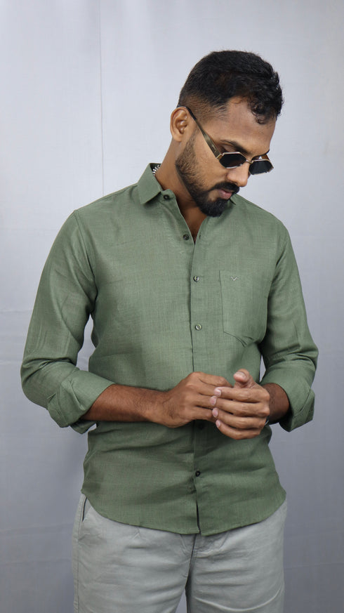 Olive Green Linen Shirt