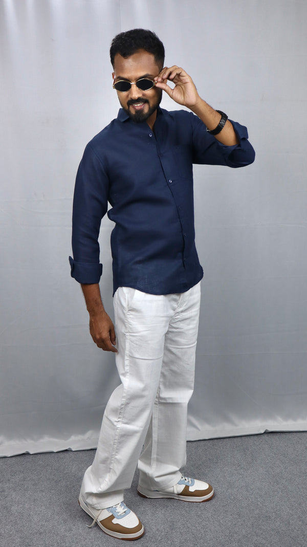 Navy Blue Linen Shirt