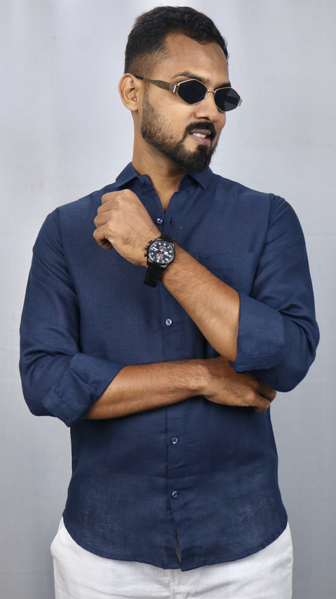 Navy Blue Linen Shirt