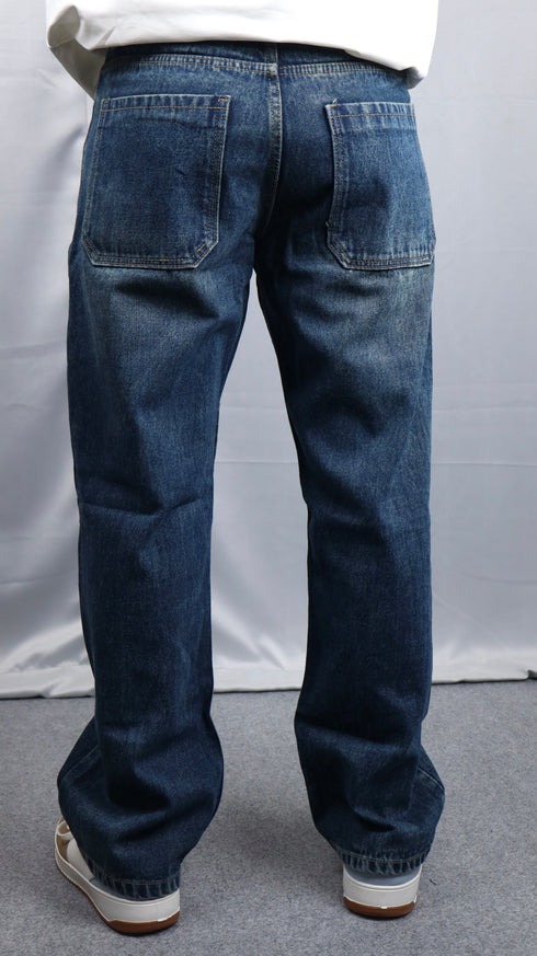 Denim Blue Washed Baggy Fit Jeans
