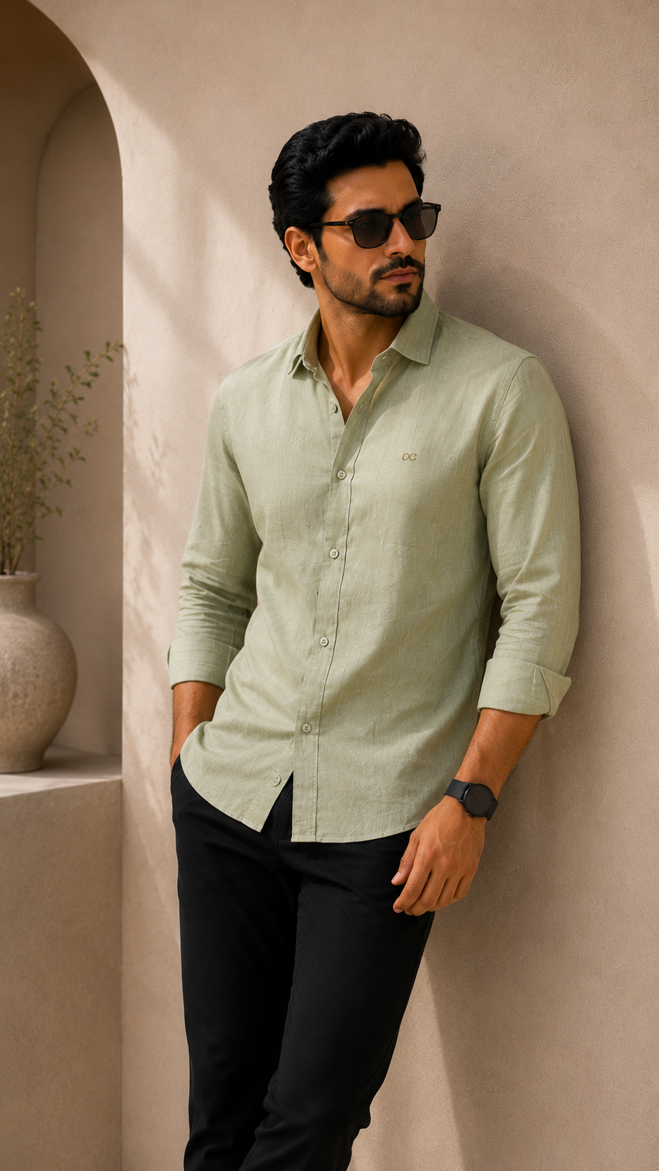 Sage Green Cotton Linen Shirt