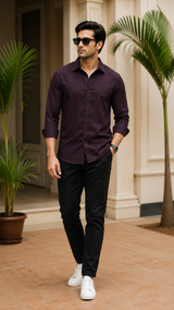 Wine Purple Cotton Linen Shirt