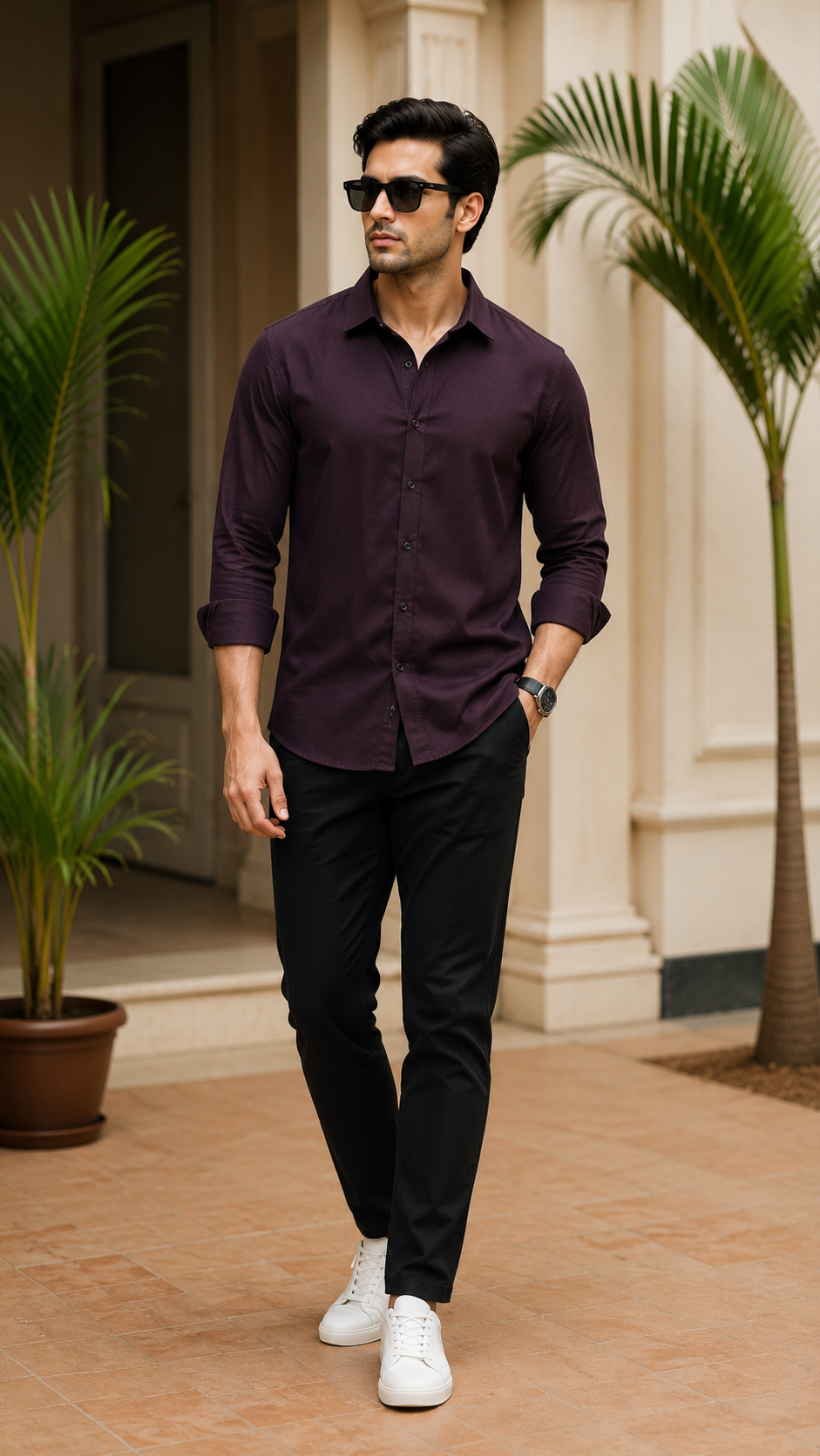 Wine Purple Cotton Linen Shirt