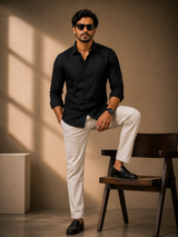 Black Cotton Linen Shirt