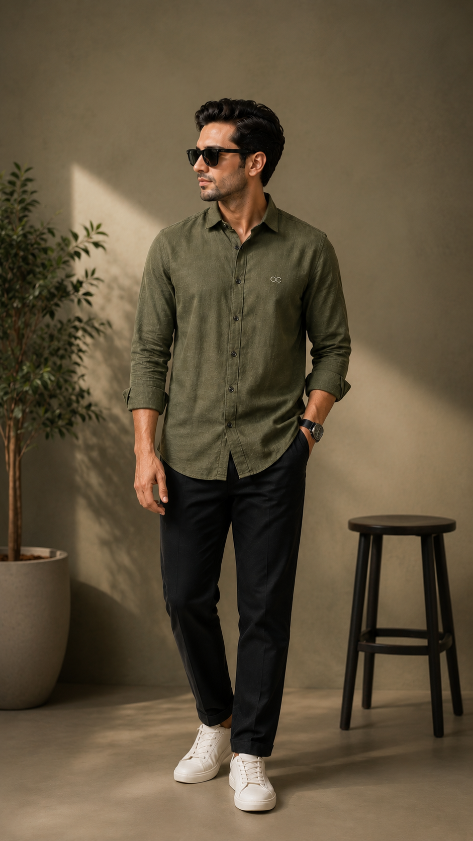 Olive Green Cotton Linen Shirt