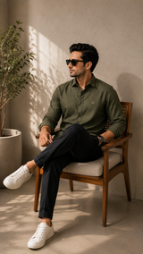 Olive Green Cotton Linen Shirt