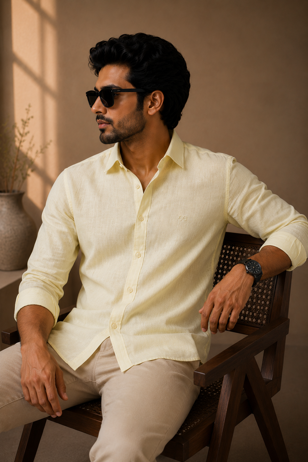 Lemon Yellow Cotton Linen Shirt