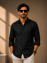 Black Cotton Linen Shirt