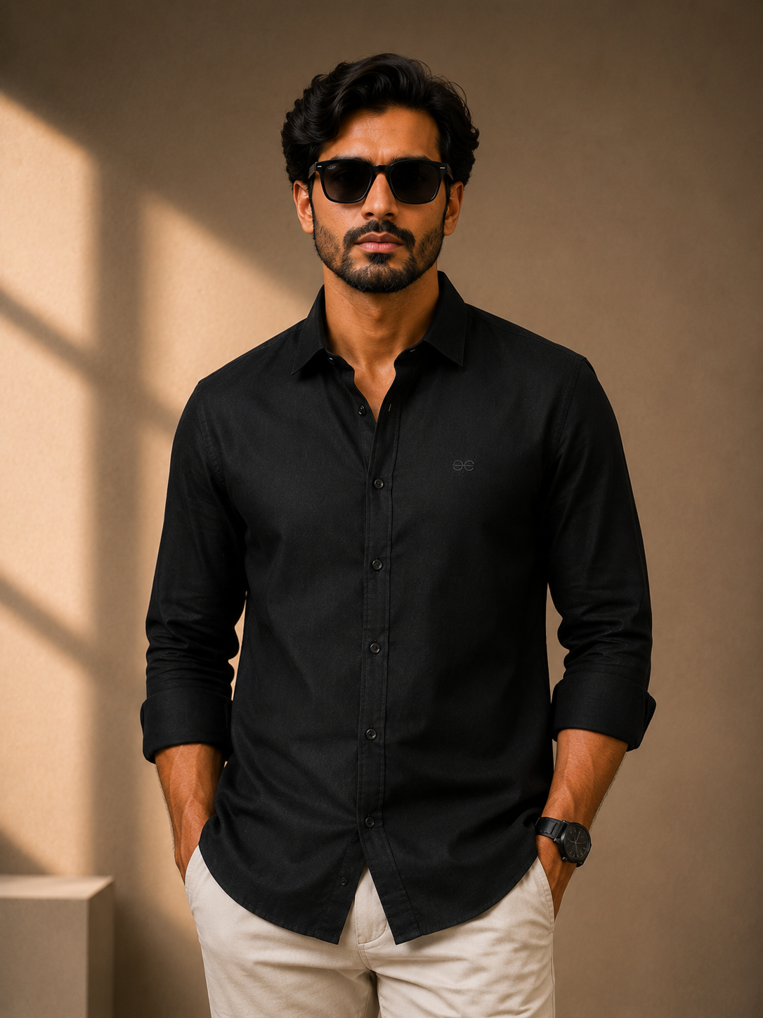 Black Cotton Linen Shirt