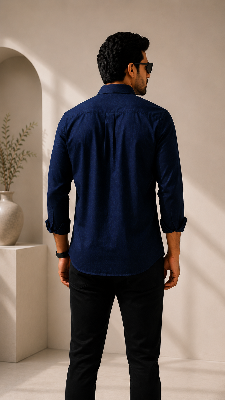 Navy Blue Cotton Linen Shirt