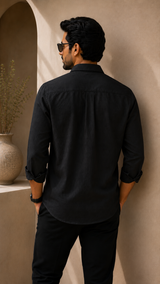 Black Cotton Linen Shirt