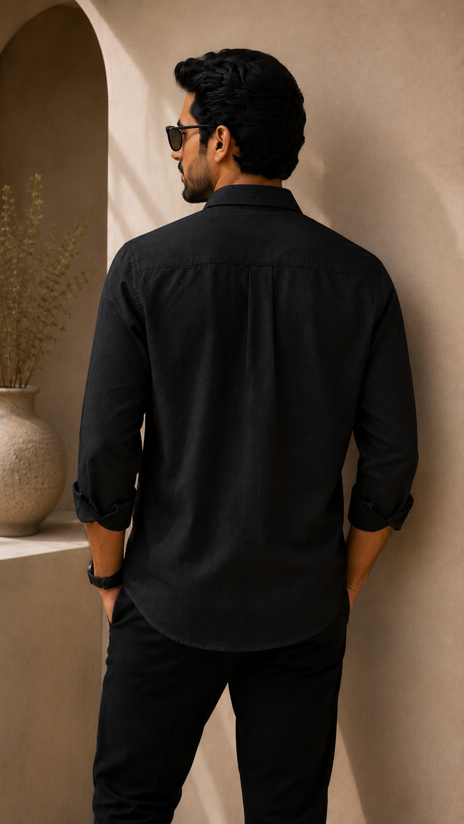 Black Cotton Linen Shirt