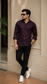 Wine Purple Cotton Linen Shirt