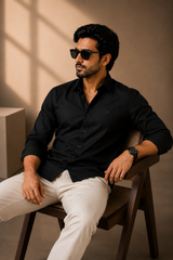 Black Cotton Linen Shirt
