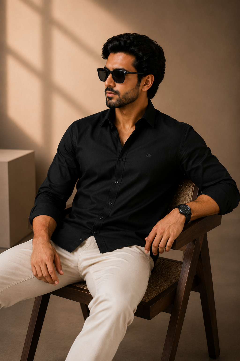 Black Cotton Linen Shirt