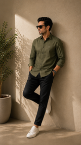 Olive Green Cotton Linen Shirt