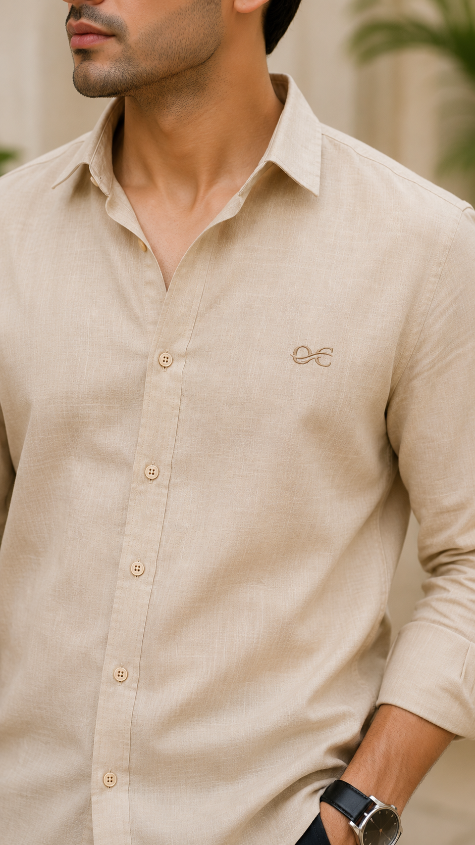 Beige Cotton Linen Shirt
