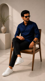 Navy Blue Cotton Linen Shirt