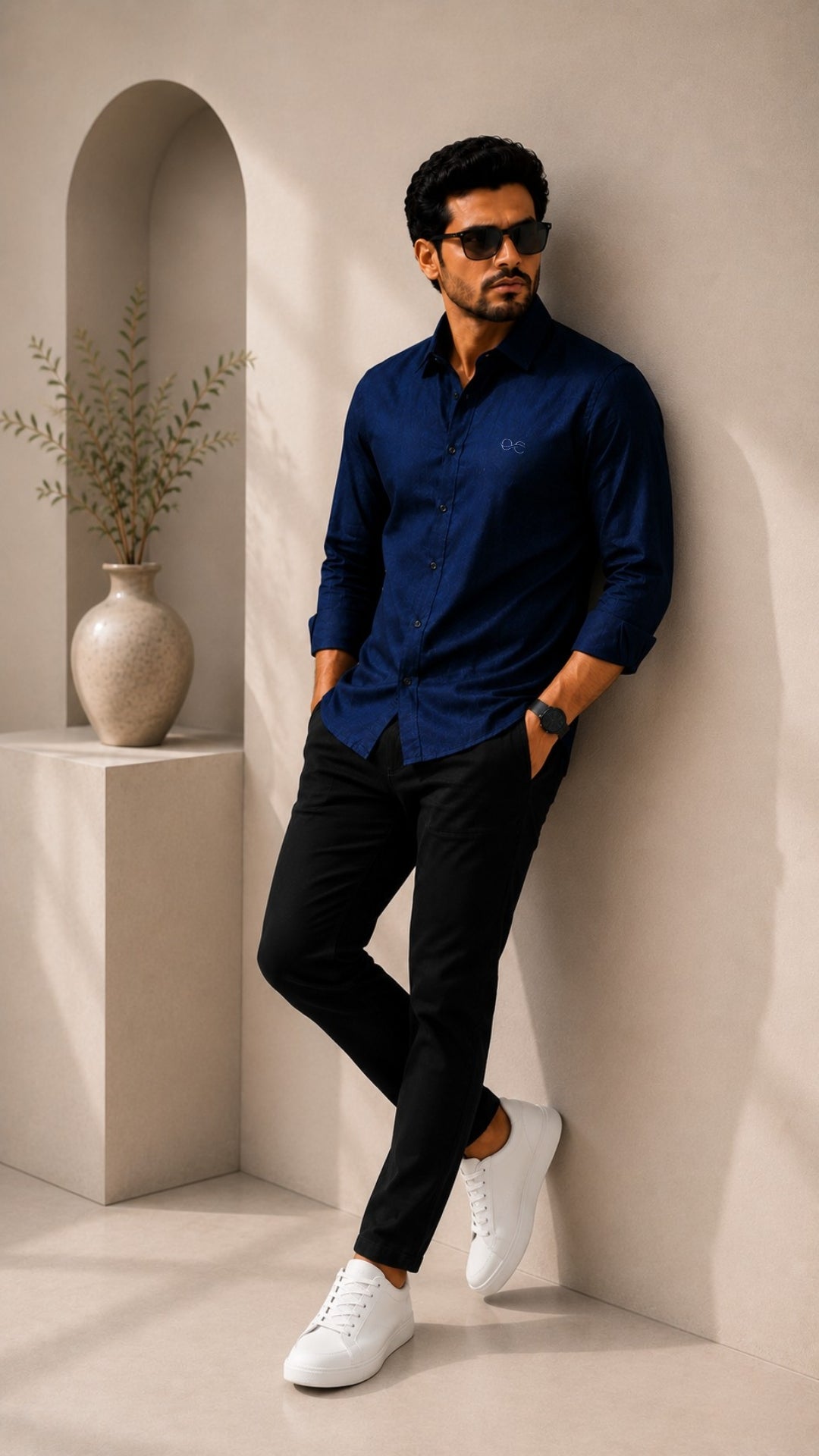 Navy Blue Cotton Linen Shirt