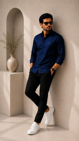 Navy Blue Cotton Linen Shirt