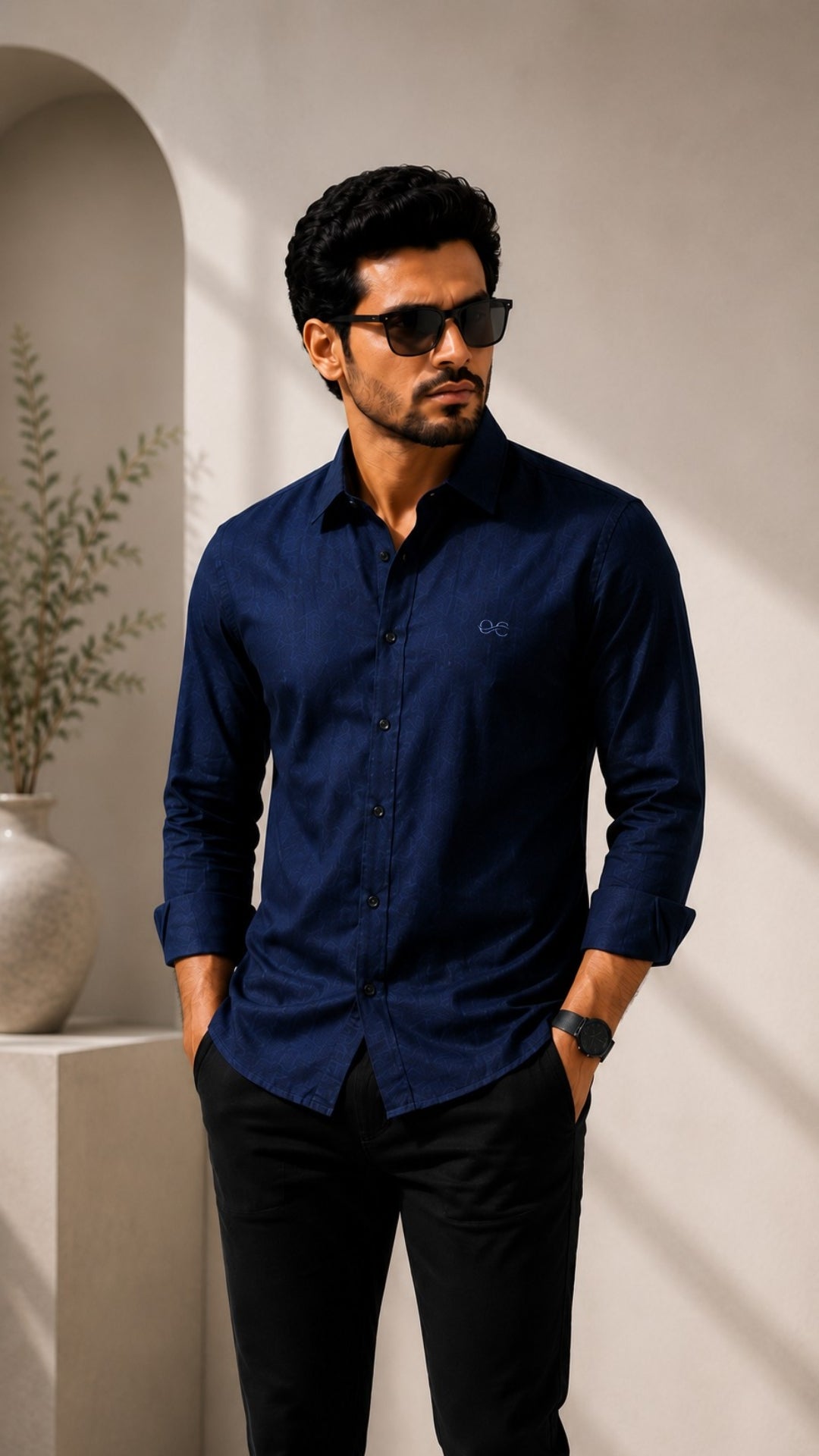 Navy Blue Cotton Linen Shirt