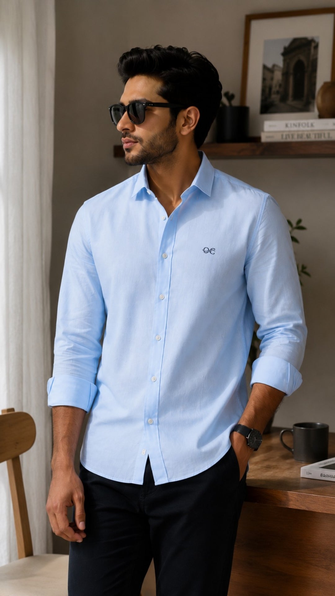 Sky Blue Cotton Linen Shirt