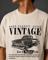 Cream Vintage Car Graphic T-Shirt