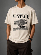 Cream Vintage Car Graphic T-Shirt