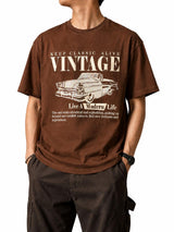 Brown Vintage Car Graphic T-Shirt