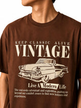 Brown Vintage Car Graphic T-Shirt