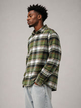 Olive Green Boxy Fit Flannel Shirt