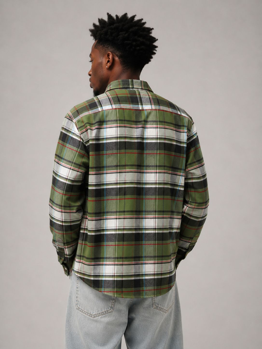 Olive Green Boxy Fit Flannel Shirt