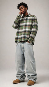 Olive Green Boxy Fit Flannel Shirt